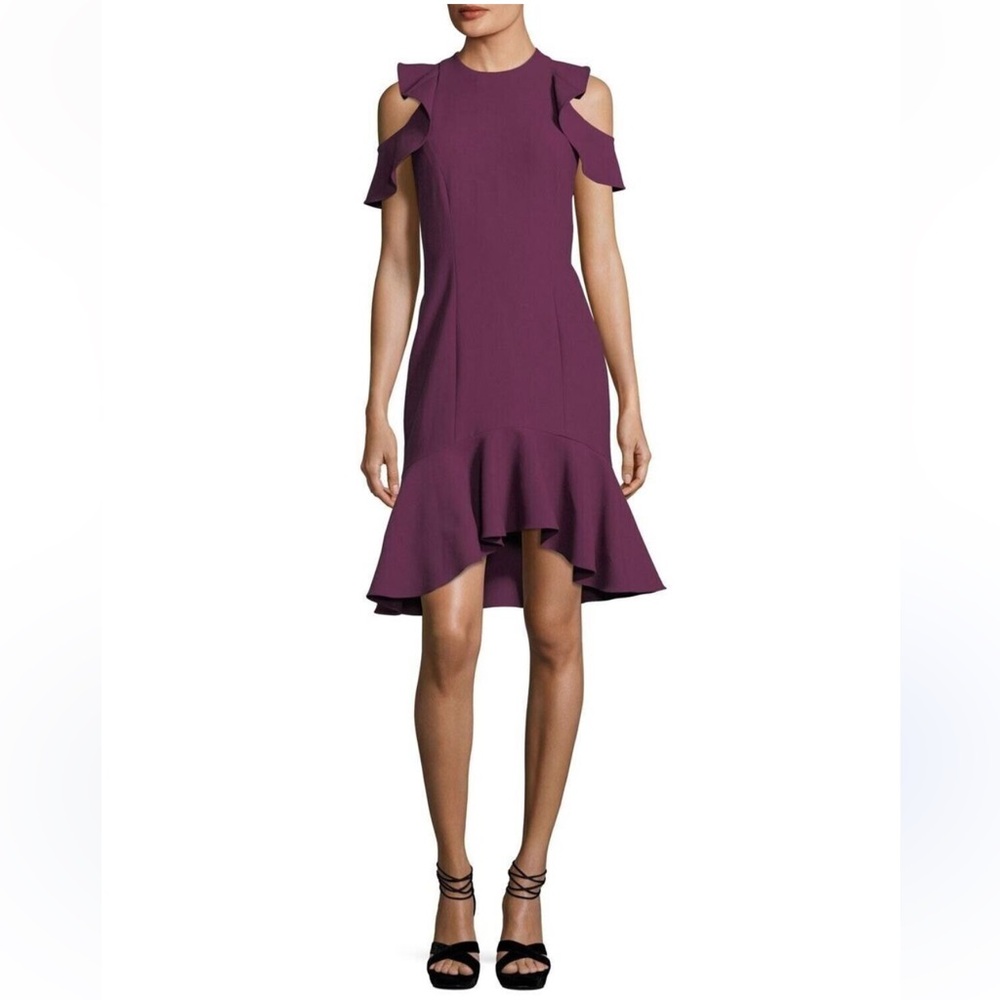 Cinq à Sept Purple Raspberry Micah Cold Shoulder Ruffle Dress Sz. 2